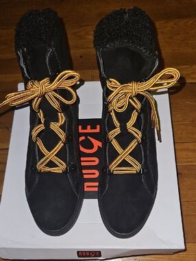 Rouge Helium Black Suede Ankle Boots with Yellow-Gold Laces